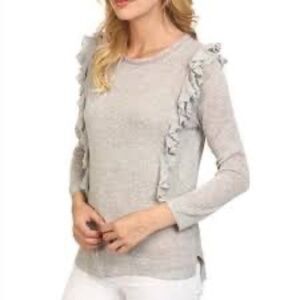 REBECCA TAYLOR Gray Ruffle Sweater Open Knit Pullover Women's Size S